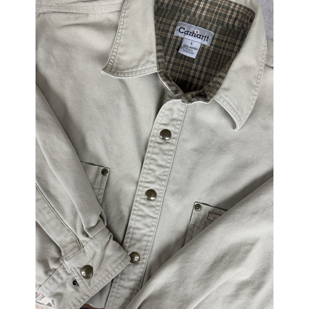 VTG Carhartt Heavyweight Snap Jacket Shacket Tan Flannel Lined Mens Large